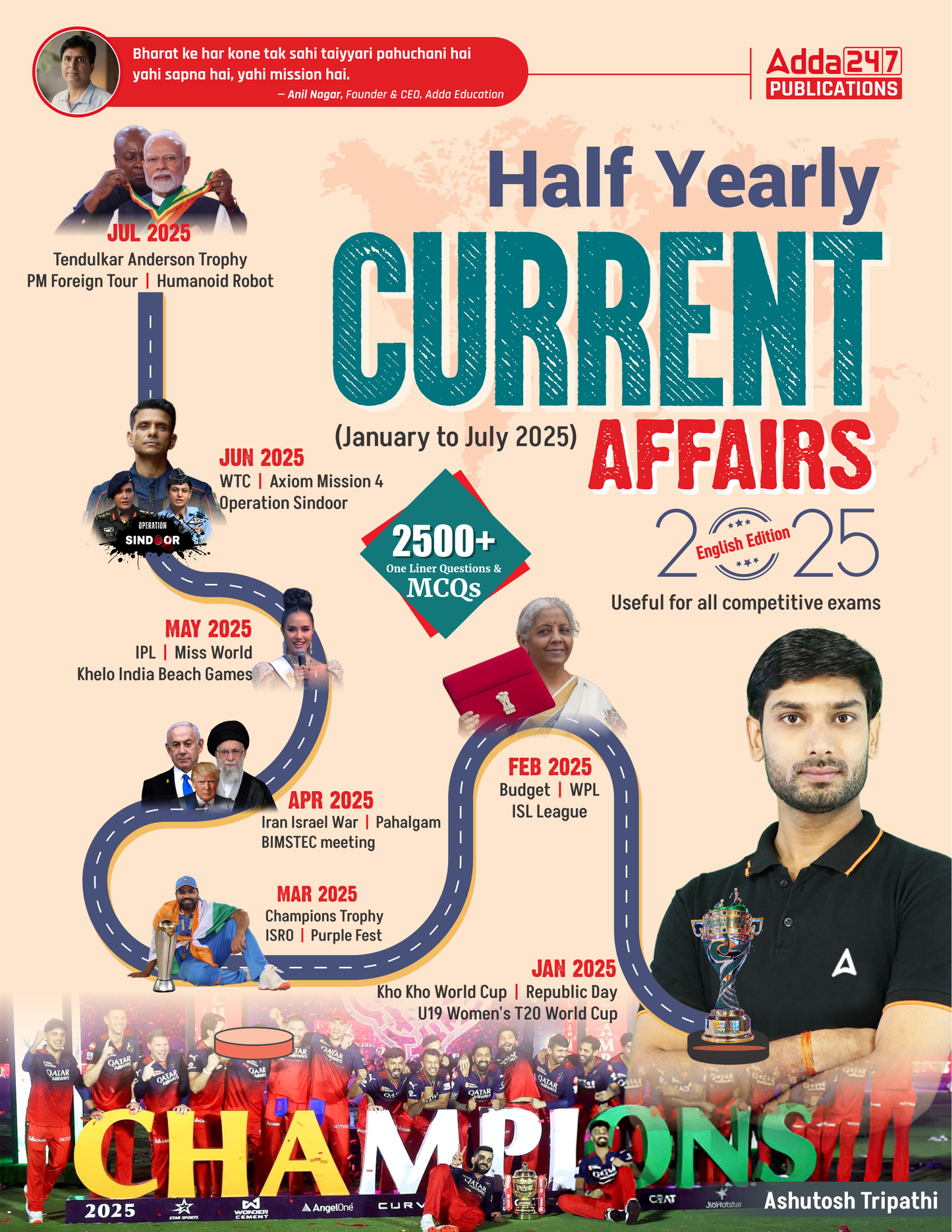Half Yearly Current Affairs January 2025 To July 2025 For SSC | Railway | Bank | Teaching & All Competitive Exams With 2500+ One Liner Questions MCQs (English Printed Edition) By Ashutosh Tripathi